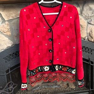 Beautifully exquisite Christmas sweater lovely beads & intricate sequin flowers